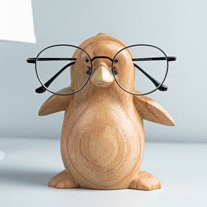 Penguin Eyeglasses Stand, Glasses Holder, Wooden Animal Sculpture, Sunglasses Organiser, Library Decor, Gift for Mother, Father, Birthday