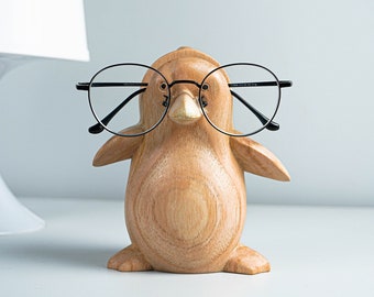 Support à lunettes pingouin, porte-lunettes, sculpture animalière en bois, organisateur de lunettes de soleil, décoration de bibliothèque, cadeau pour mère, père, anniversaire