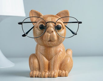 Cat Eyeglasses Stand, Glasses Holder, Wooden Animal Sculpture, Sunglasses Organiser, Library Decor, Gift for Girlfriend, Thank You Gift