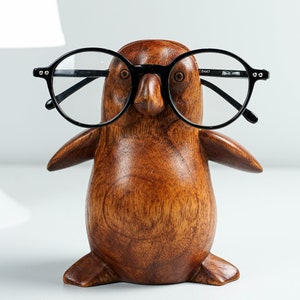Brown Penguin Eyeglasses Stand, Glasses Holder, Wooden Animal Sculpture, Sunglasses Organiser, Home Decor, Gift for Her, Fathers Day