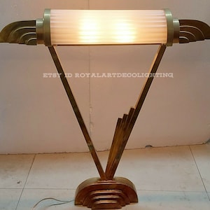 Skyscraper Vintage Art deco light Old Table Lamp Brass & Frosted Glass Rod Ship Light Antique