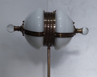 Antique Vintage Art Deco Old Fixture Light Brass Floor Table Lamp Light Milk Glass Shade Lamp