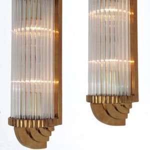 Pair Skyscraper Vintage Art deco light Old Lamp Wall Sconces Fixture Brass & Glass Rod Ship Light Antique