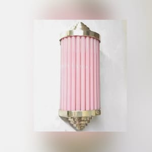 Skyscraper Vintage Art deco light Old Lamp Wall Sconces Fixture Brass & Pink Glass Rod Ship Light Antique