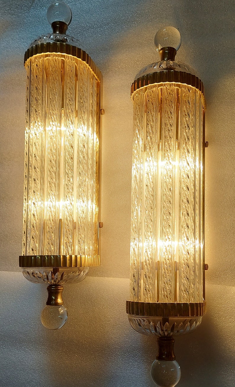 Pair Vintage Art Deco Light Old Lamp Wall Sconces Fixture Brass ...