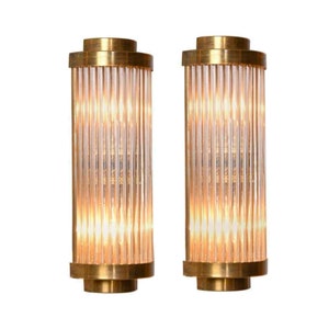 Pair Skyscraper Vintage Art deco light Old Lamp Wall Sconces Fixture Brass & Glass Rod Ship Light Antique