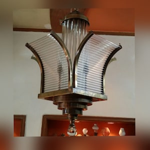 Wolkenkrabber Vintage Art Deco licht Oude Lamp Plafond Hangende Kroonluchter Armatuur Messing & Glazen Staaf Schip Licht Antiek