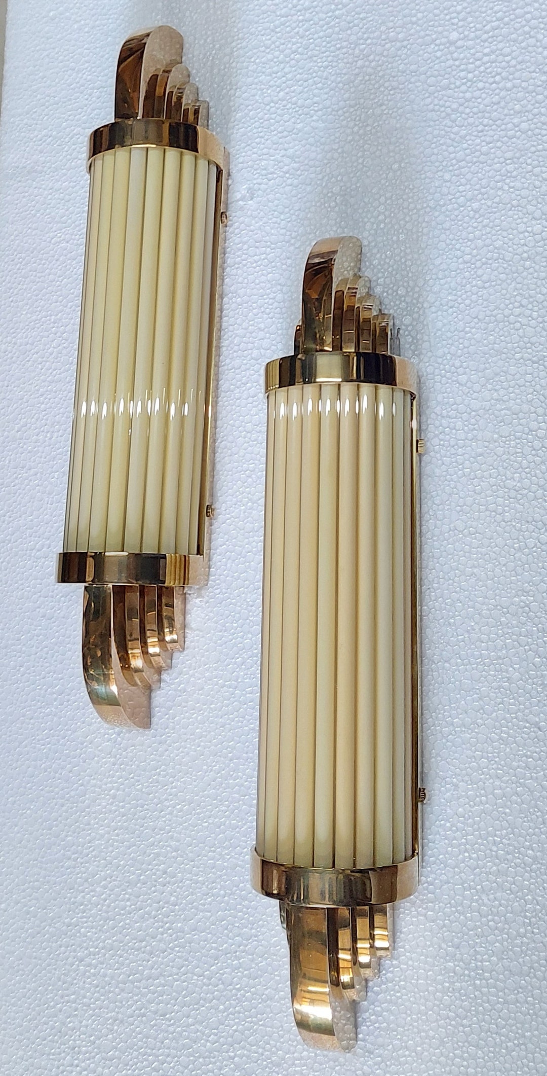 Pair Skyscraper Vintage Art Deco Light Old Lamp Wall Sconces Fixture ...