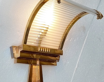 Wolkenkratzer Vintage Art-Deco-Licht Alte Lampe Wandleuchten Leuchte Messing & Glas Stab Schiffsleuchte Antik