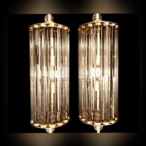 Pair Skyscraper Vintage Art deco light Old Lamp Wall Sconces Fixture Brass & Glass Rod Ship Light Antique