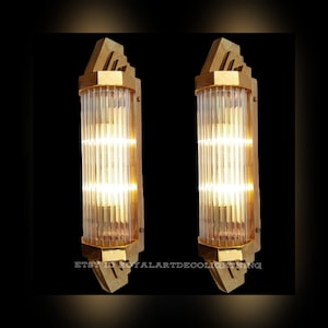Pair Skyscraper Vintage Art deco light Old Lamp Wall Sconces Fixture Brass & Glass Rod Ship Light Antique