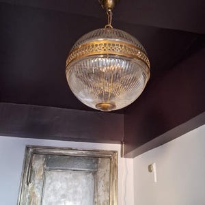 Rare Vintage Art Deco Pendant Light Old Lamp Ceiling Hanging Fixture Brass & Crystal Cut Glass Light Antique