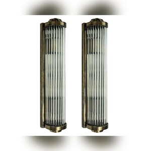 Pair Skyscraper Vintage Art deco light Old Lamp Wall Sconces Fixture Brass & Glass Rod Ship Light Antique