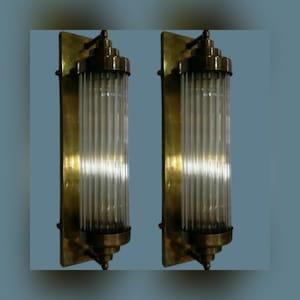 Pair Skyscraper Vintage Art deco light Old Lamp Wall Sconces Fixture Brass & Glass Rod Ship Light Antique