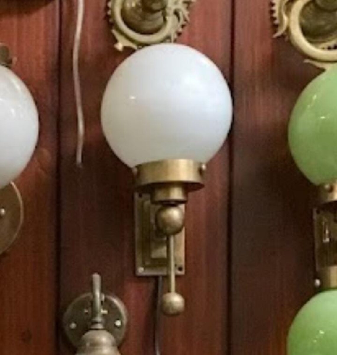 Vintage Art Deco Light Old Lamp Wall Sconces Fixture Brass & Milk Glass Shade Ship Light Antique