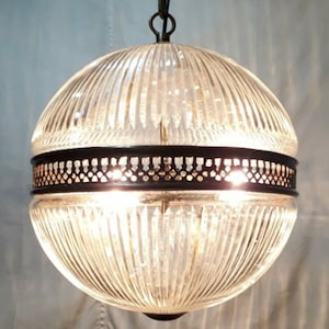 Rare Vintage Art Deco Light Old Lamp Ceiling Hanging Fixture Brass & Crystal Cut Glass Light Antique