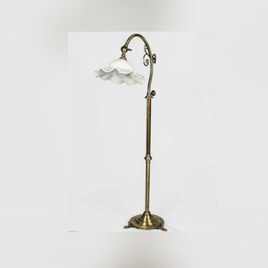 Vintage Art Nouveau Light Old Table Floor Lamp Brass & Milk Glass Shade Lamp Light Antique
