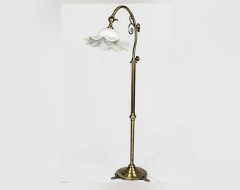 Vintage Art Nouveau Light Old Table Floor Lamp Latón & Milk Glass Shade Lamp Light Antique