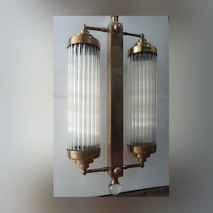 Skyscraper Vintage Art deco light Old Lamp Wall Sconces Fixture Brass & Glass Rod Ship 4 Light Antique