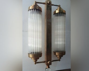 Skyscraper Vintage Art deco light Old Lamp Wall Sconces Fixture Brass & Glass Rod Ship 4 Light Antique