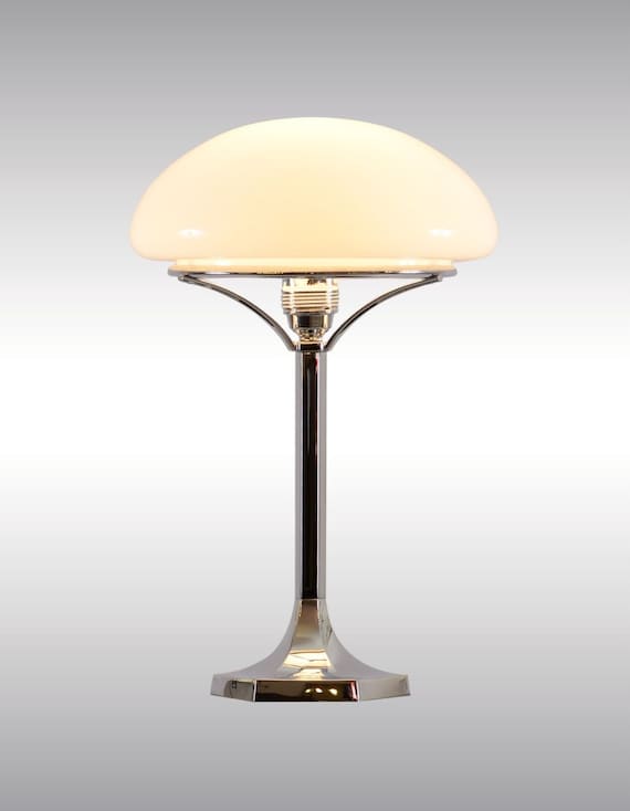 Vintage Art Deco Light Mushroom Shape Table Lamp Nickel Brass