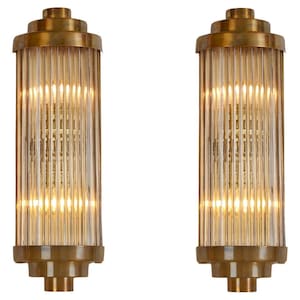 Pair Skyscraper Vintage Art deco light Old Lamp Wall Sconces Fixture Brass & Glass Rod Ship Light Antique