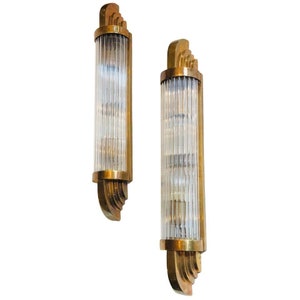 Pair Skyscraper Vintage Art deco light Old Lamp Wall Sconces Fixture Brass & Glass Rod Ship Light Antique
