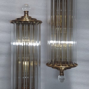 Pair Skyscraper Vintage Art deco light Old Lamp Wall Sconces Fixture Brass & Glass Rod Ship Light Antique