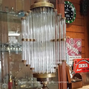 Skyscraper Vintage Art deco light Old Lamp Ceiling Hanging Chandelier Fixture Brass & Glass Rod Ship Light Antique