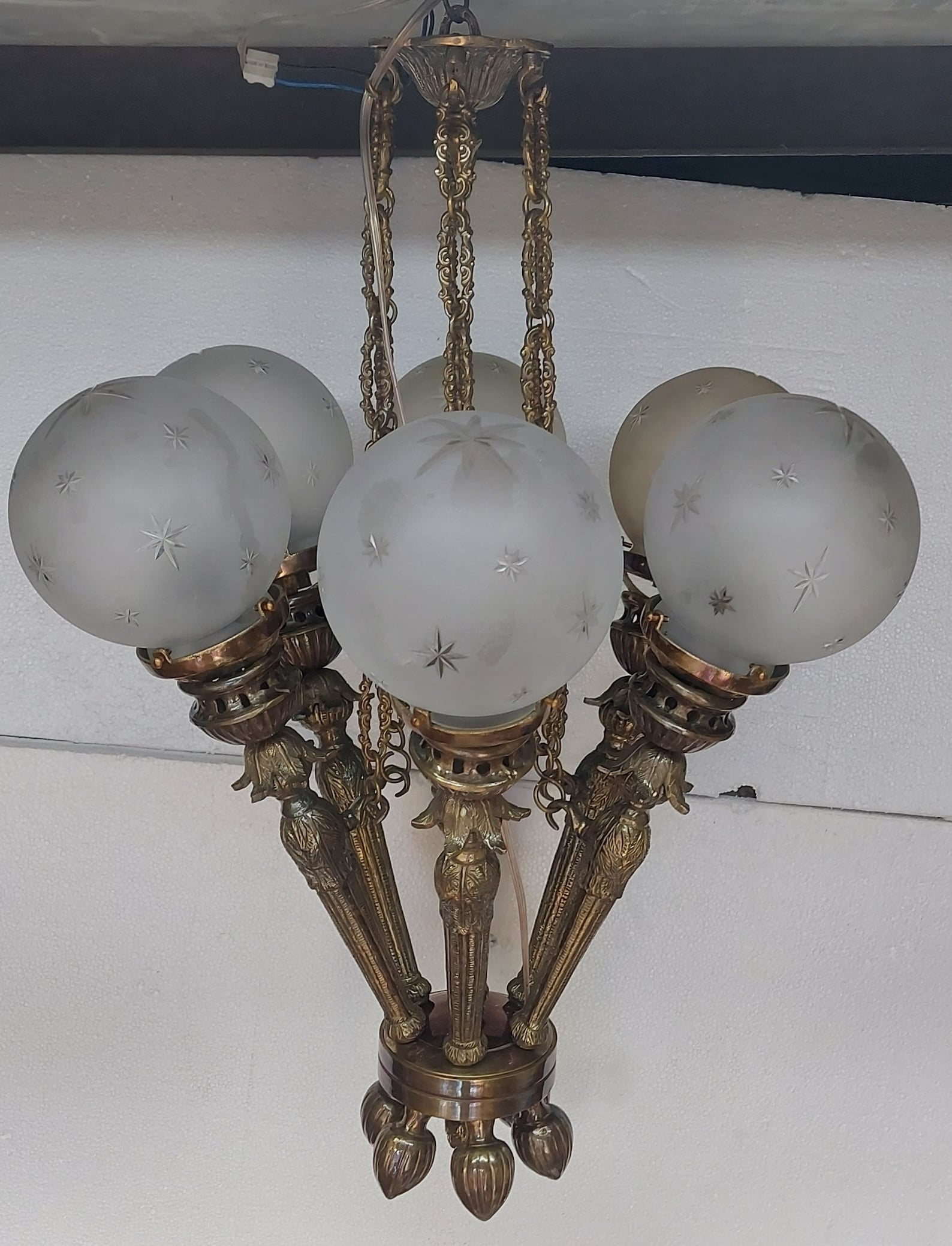 Rare Vintage Art Deco Nouveau Mashaal 6 Light Old Lamp Ceiling Hanging