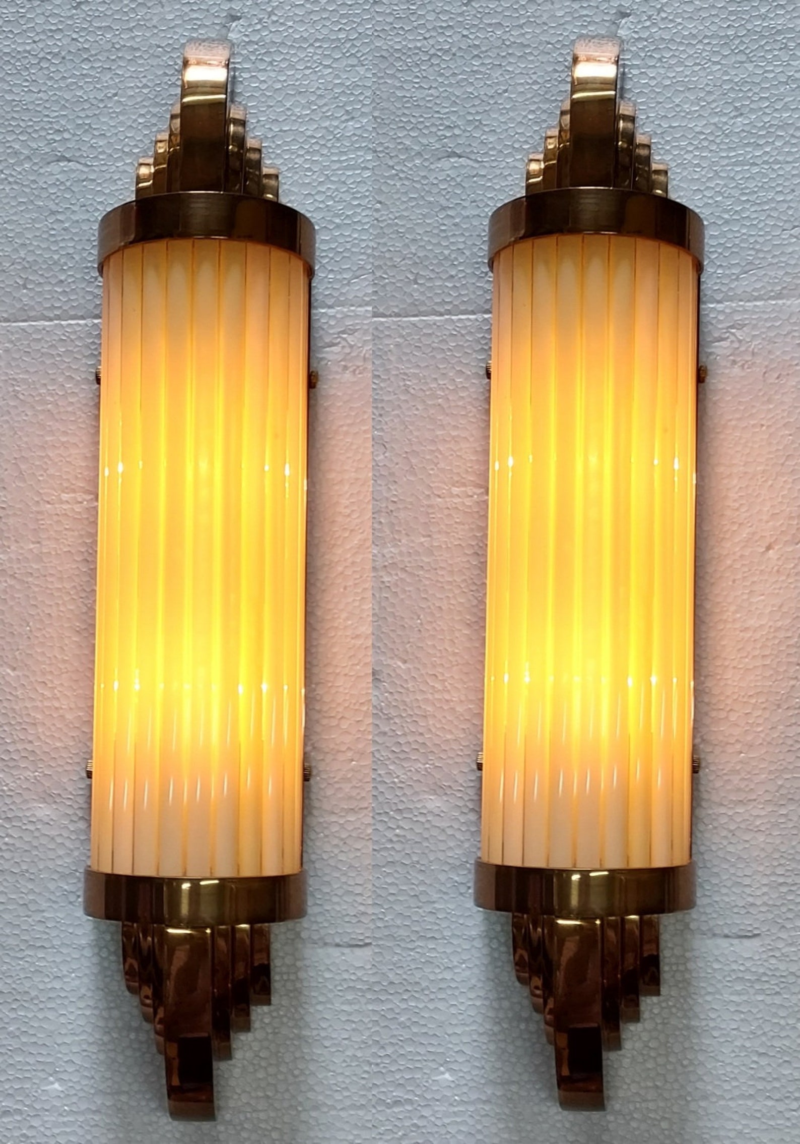 Pair Skyscraper Vintage Art Deco Light Old Lamp Wall Sconces Fixture ...