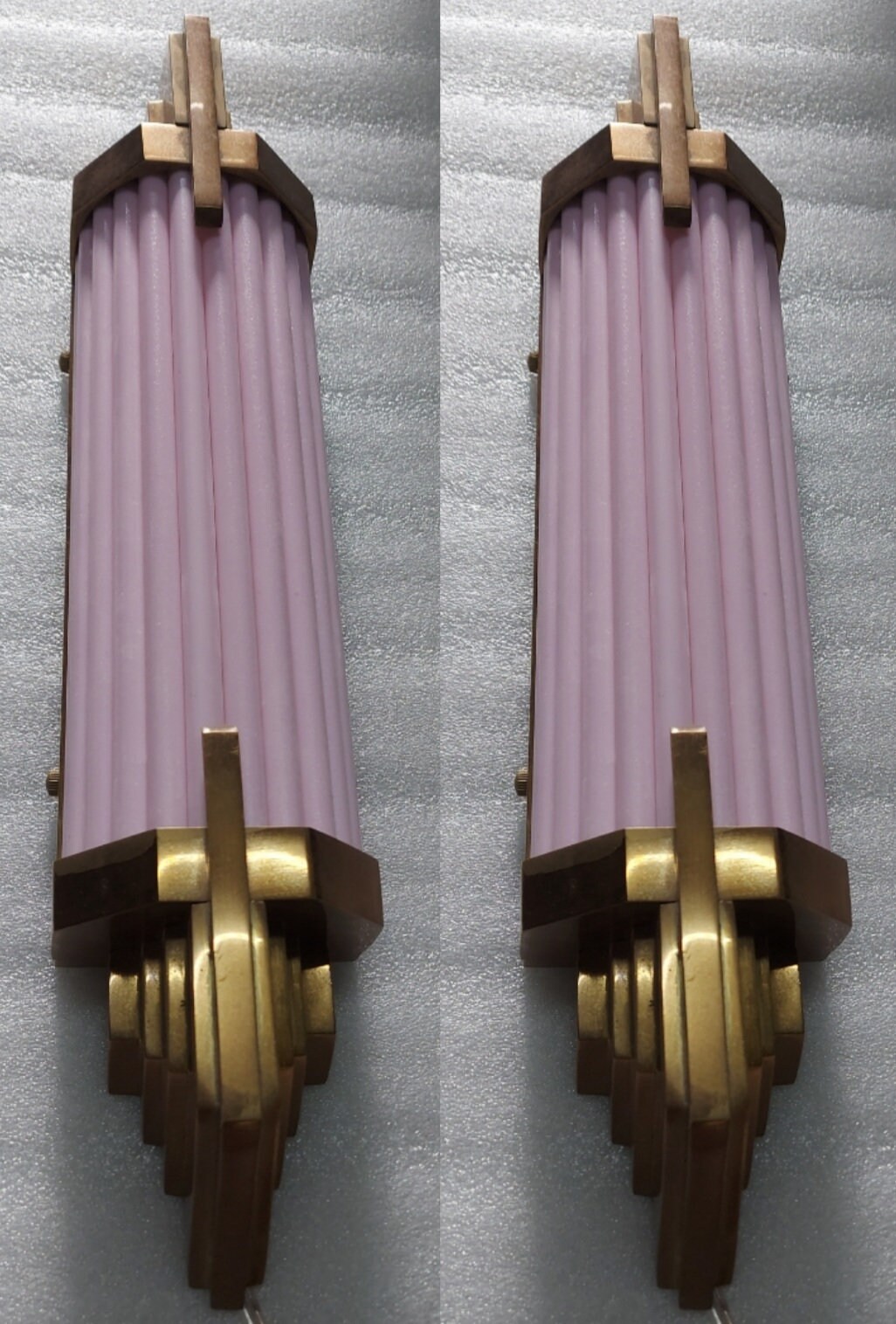 Pink Glass Rods Pair Skyscraper Vintage Art Deco Light Old Lamp Wall Sconces Fixture ...