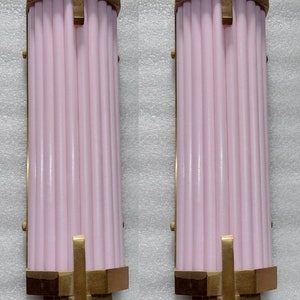 Pink Glass Rods Pair Skyscraper Vintage Art Deco Light Old Lamp Wall Sconces Fixture ...