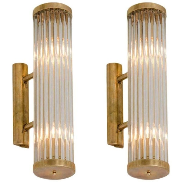 Pair Skyscraper Vintage Art deco light Old Lamp Wall Sconces Fixture Brass & Glass Rod Ship Light Antique