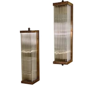 Pair Skyscraper Vintage Art deco light Old Lamp Wall Sconces Fixture Brass & Glass Rod Ship Light Antique
