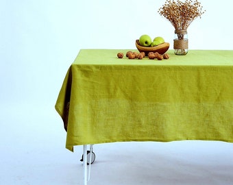 Lime green linen tablecloth, apple green table cloth, small tablecloth, natural tablecloth, square tablecloth,