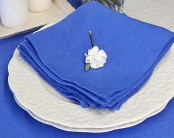 Blue linen napkins, soft blue wedding napkins, cloth table napkins, washed linen napkins, blue table linens, reusable napkins