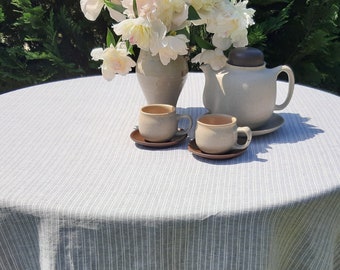 Striped linen round tablecloth, stripy circle table cloth, linen table cover, rustic wedding linen tablecloth, round natural tablecloth