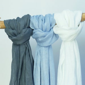 Women linen scarf, linen shawl, summer scarf,  spring linen scarf, linen wrap, white neck scarf, long linen scarf, men linen scarf
