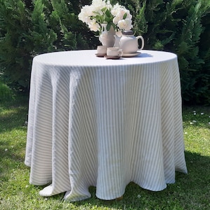 Striped linen round tablecloth, stripy circle table cloth, linen table cover, rustic wedding linen tablecloth, round natural tablecloth