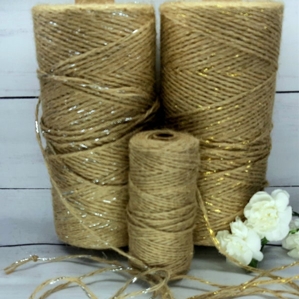 Ficelle de jute métallique, ficelle de jute dorée, ficelle de jute argentée, ficelle de toile de jute, ficelle de jute, cordon de jute, ficelle scintillante argentée dorée