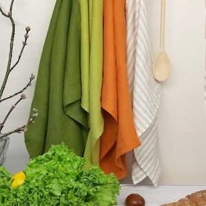 Paño de cocina de lino verde musgo, paño de cocina verde lima, toalla de lino con lazo, toallas de cocina de lino, paño de cocina de lino, toalla de mano de lino