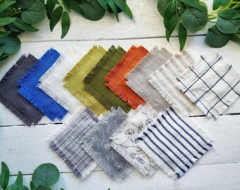 Fringe edge coasters, linen coasters set of 4, drink coasters, cup coasters, fabric coasters, beverage coasters, set of table mats