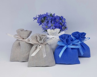 Small linen bags set of 10, wedding favor bags, baptism favor bags, small linen gift bag, bags with ribbons, mini linen pouch