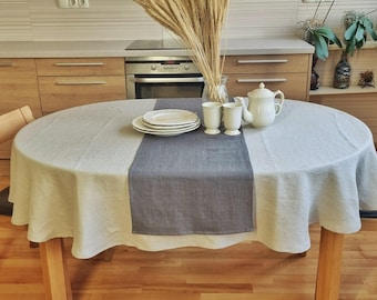 Natural oval linen table cloth, beige tablecloth, washed soft linen tablecloth, oval table cover