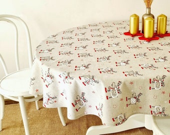Oval Christmas tablecloth, X-mas table cloth, linen table cover, table holiday decor, festive table cloth