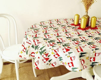 Oval Christmas tablecloth, X-mas table cloth, linen table cover, table holiday decor, festive table cloth