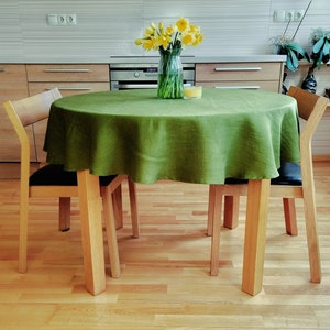 Moss green round linen tablecloth, linen circle table cloth, linen table cover, rustic wedding linen tablecloth, round natural tablecloth