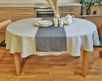 Natural oval linen table cloth, beige tablecloth, washed soft linen tablecloth, oval table cover