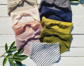 Linen head bandana, triangle head scarf, wide linen headband, summer hair bandana, hair covering